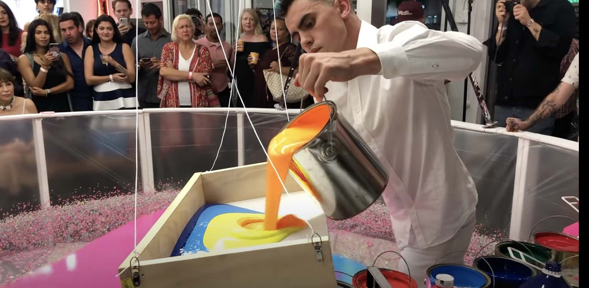 Callen Schaub live paint-pour performance at Urban Art Fair Miami