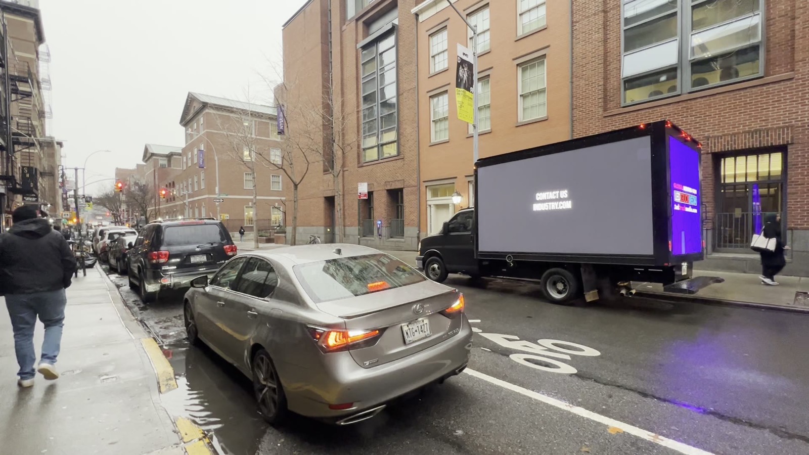 INDU5TRY mobile LED billboard truck driving through New York City streets